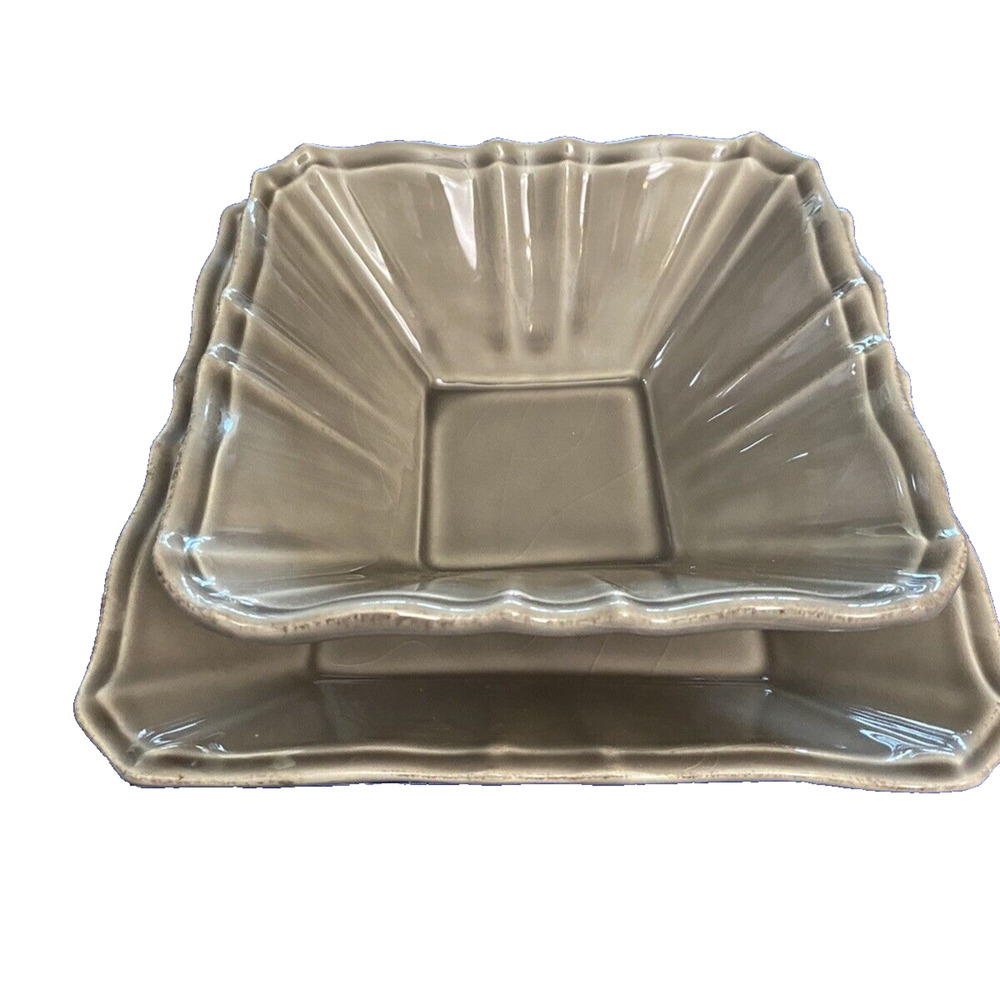 Two Daniel Cremieux Nouveau Empire Taupe Earthenware Dishes 6" x 2.5"& 7.25"x2"